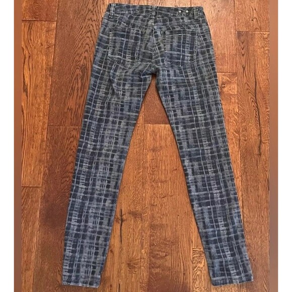 Cabi Grid Skinny Jeans #3047 Stretch Blue Tie Dye Plaid Denim Pant Womens 2 Boho - Picture 9 of 11